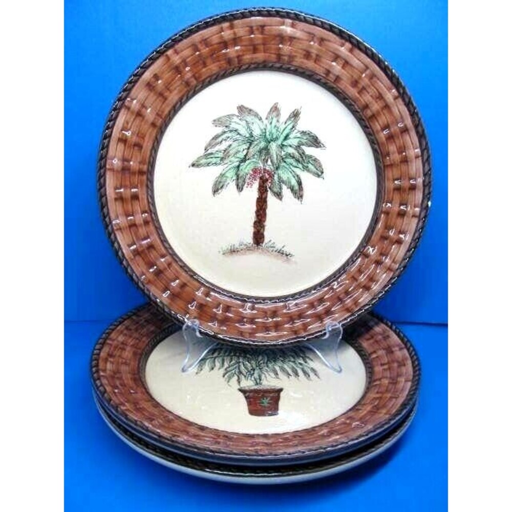 Pacific Rim Basket Weave Rope Rim 11" Round Palm Tree 3 Plates Read Description